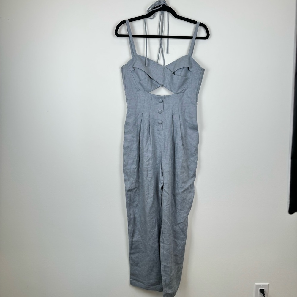ASTR Light Blue Ilona Cutout Linen Jumpsuit XS - Picture 3 of 9